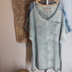 We The Free Navy and White Striped V-Neck Tunic